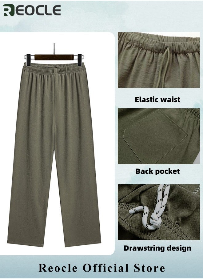 REOCLE Men's 2 Piece Cotton Linen Set Summer Outfits Short Sleeve Button Down Shirts Stretch Long Pant Casual Breathable Set  - Image 5