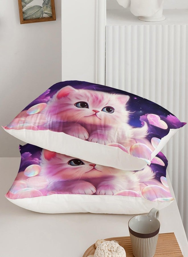 AILONEN Girls Cat Duvet Cover Set Full Size, 3 Pieces Kids Bedding Cartoon Comforter Cover Set, Purple Fantasy Pet Bedding Set for Kids Girls, Sky Clouds Quilt Cover and 2 Pillowcases - Image 3