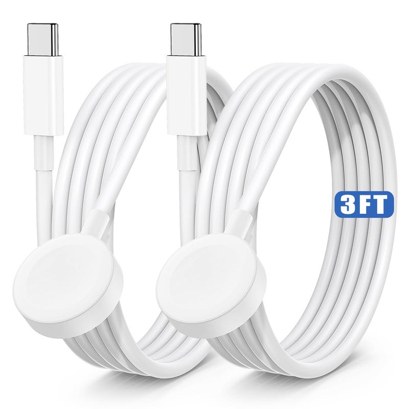 Essri 2Pack for Apple Watch Charger USB C Magnetic iWatch Charger Cable Fast Charging Cord Compatible with Watch Ultra2 Ultra Series 9 8 7 6 SE SE2 5 4 3 2 1-3FT(1M) White - Image 1