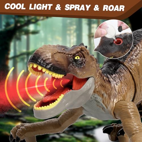 Sunrad Remote Control Dinosaur Toys for Kids 35 47 812 Year Old Electronic RC Robot Dinosaur with Spray Light Roar Realistic Walking TRex Toys Birthday Gifts for Boys Girls Brown - Image 5
