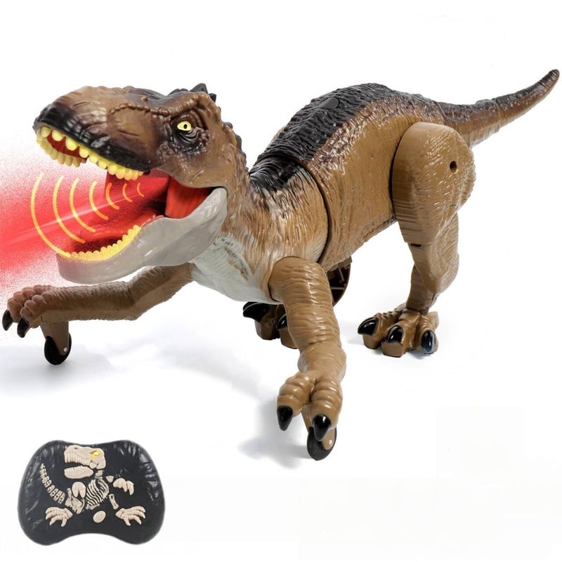 Sunrad Remote Control Dinosaur Toys for Kids 35 47 812 Year Old Electronic RC Robot Dinosaur with Spray Light Roar Realistic Walking TRex Toys Birthday Gifts for Boys Girls Brown - Image 3