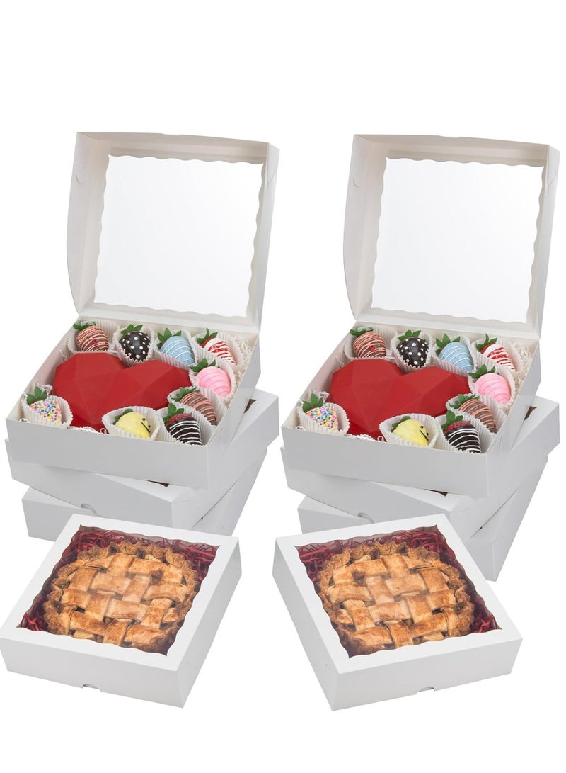30PCS White Bakery Boxes with Window.10x10x2.5 Inches Pie Boxes for Chocolate Covered Strawberries, Macarons, Small treats and more - Image 1