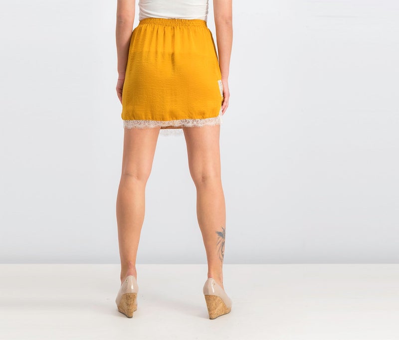 MANGO تنورة دانتيل نسائية، أصفر خردلي - Image 3
