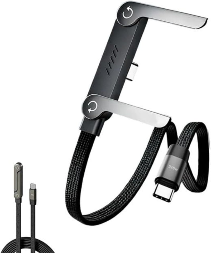 1.5 M 240W Braided Fast Charge Cable with Built-in Phone Stand, 2026 New T-Shaped Durable USB-C to USB-C Charger Cord, Charging Cord with Foldable Phone Holder - Image 1