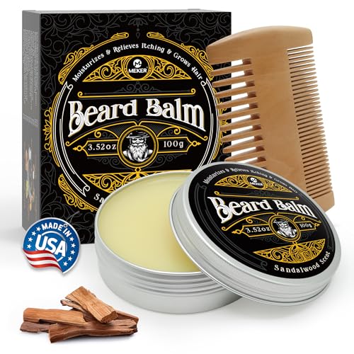 MEKER Beard Balm, Beard Softening Leave-in Balm with Brush, All-Natural Anti-Itch, Organic Beard Conditioner for Softening, Stops Itch, Grows, 3.52 OZ - Image 1