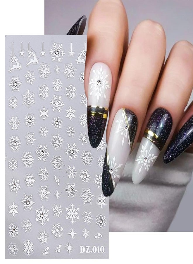 FDSQHSA 4sheets Snowflake Nail Stickers 3D Self Adhesive Christmas Nail Art Stickers Black White Gold Silver Deer Snowflake Nail Decals with Diamond Winter Xmas Nail Design Decoration for Women Girl - Image 5