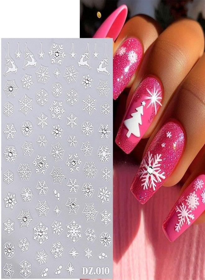 FDSQHSA 4sheets Snowflake Nail Stickers 3D Self Adhesive Christmas Nail Art Stickers Black White Gold Silver Deer Snowflake Nail Decals with Diamond Winter Xmas Nail Design Decoration for Women Girl - Image 4