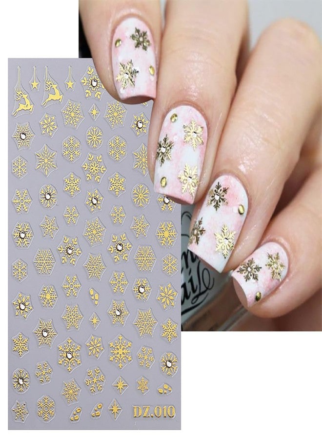 FDSQHSA 4sheets Snowflake Nail Stickers 3D Self Adhesive Christmas Nail Art Stickers Black White Gold Silver Deer Snowflake Nail Decals with Diamond Winter Xmas Nail Design Decoration for Women Girl - Image 3