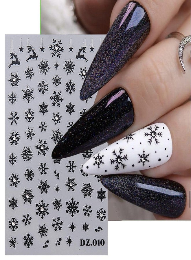 FDSQHSA 4sheets Snowflake Nail Stickers 3D Self Adhesive Christmas Nail Art Stickers Black White Gold Silver Deer Snowflake Nail Decals with Diamond Winter Xmas Nail Design Decoration for Women Girl - Image 2
