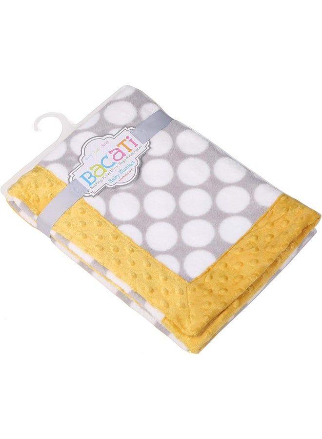 Bacati Grey Ikat Dots with Border Plush Blanket, Grey/Yellow, 30" x 40" - Image 2