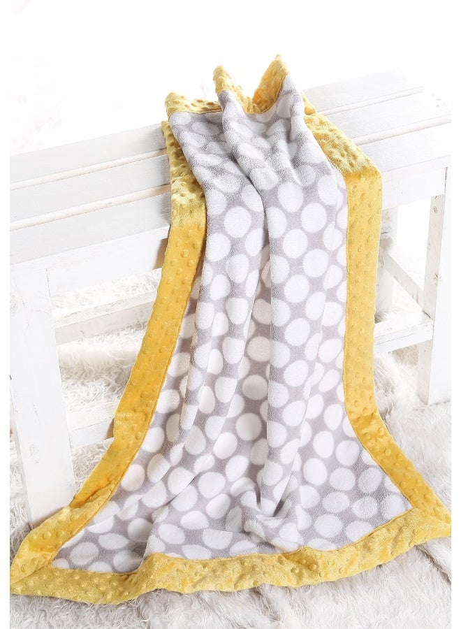 Bacati Grey Ikat Dots with Border Plush Blanket, Grey/Yellow, 30" x 40" - Image 5