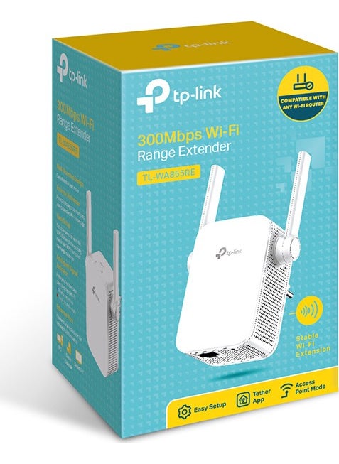 TP-LINK - TL-WA855RE, N300 Mbps, Wi-Fi Booster/Hotspot with 2 External Antennas and 1 Ethernet Port, Access Point Mode, Works with All Wi-Fi Routers, Wi-Fi 4 Range Extender - Image 1