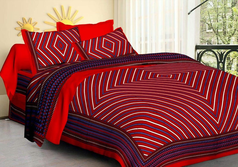 SDC Dreams HomeShop Pure Cotton Rajasthani Tradition Queen Size Double Bedsheets with 2 Pillow Covers Maroon Standard Size