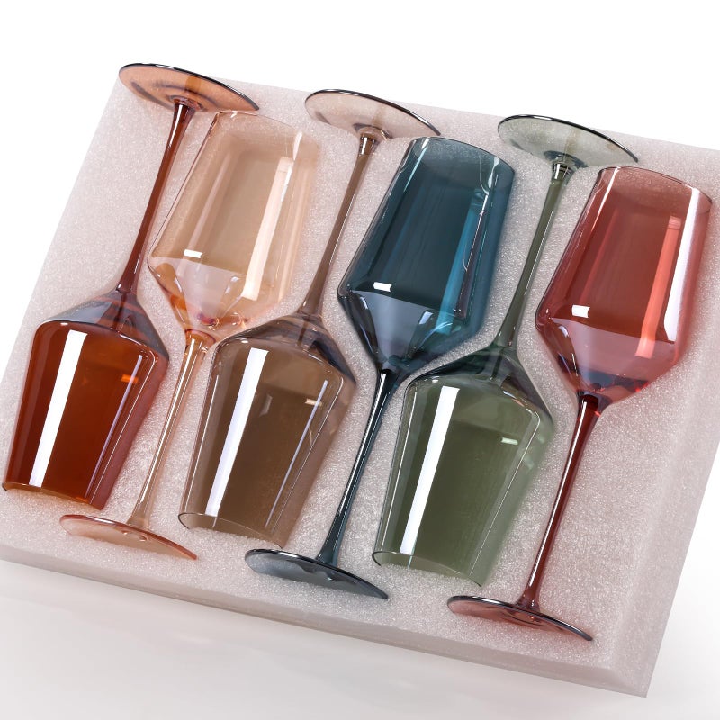 comfit Colored Wine Glasses Set of 615oz Hand Blown Colored Crystal Red Wine Glasses with Stem for Party Bar