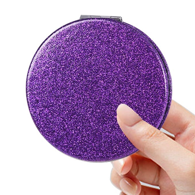 POCKET MIRROR COMPACT MIRROR SMALL MIRROR FOR PURSE WITH GLITTER PORTABLE TRAVEL MAKEUP MINI MIRROR FOLDING HANDHELD 2SIDED 1X2X MAGNIFYING COMPACT MIRROR FOR WOMEN GIRLS PURPLE