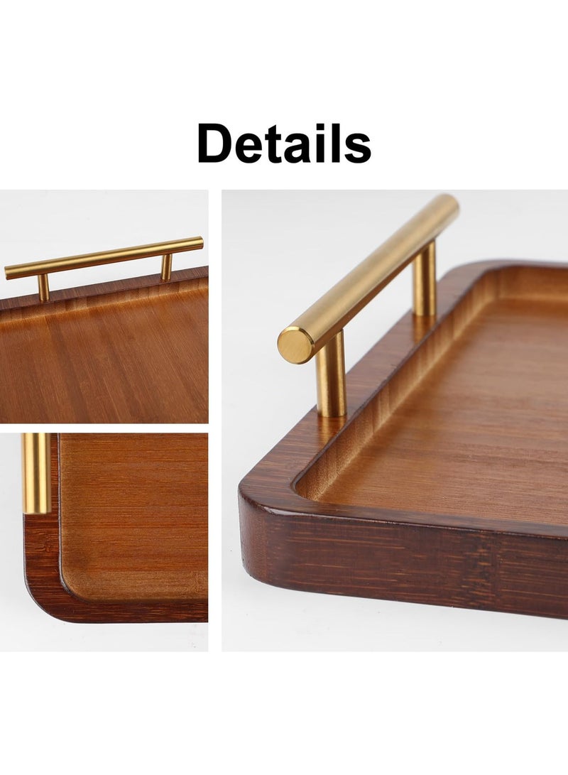 جُودِيَّة صينية عشاء من الخيزران بمقبض معدني، صينية تقديم للحلويات والكعك وأكواب الشاي، مثالية لتزيين طاولة الشاي في المنزل، وصينية عشاء لتقديم القهوة والإفطار والعشاء والمزيد، بمقاس ٣٦×٢٥×٢ سم - Image 4