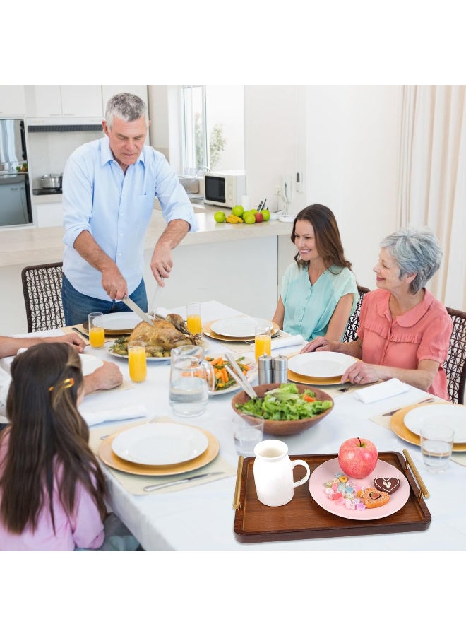 جُودِيَّة صينية عشاء من الخيزران بمقبض معدني، صينية تقديم للحلويات والكعك وأكواب الشاي، مثالية لتزيين طاولة الشاي في المنزل، وصينية عشاء لتقديم القهوة والإفطار والعشاء والمزيد، بمقاس ٣٦×٢٥×٢ سم - Image 2
