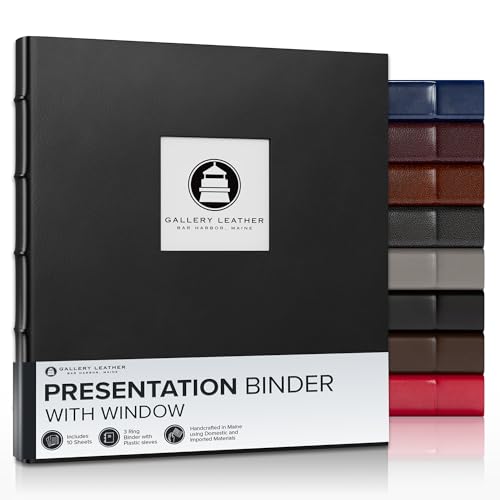 Gallery Leather 3 Ring Binder with Plastic Sleeves, Includes 10 Sheets, Sheet Size: 8.5" x 11" - Presentation Binder Rings with Window and Hubbed Spine, Thick: 0.75" Freeport Black - Image 1