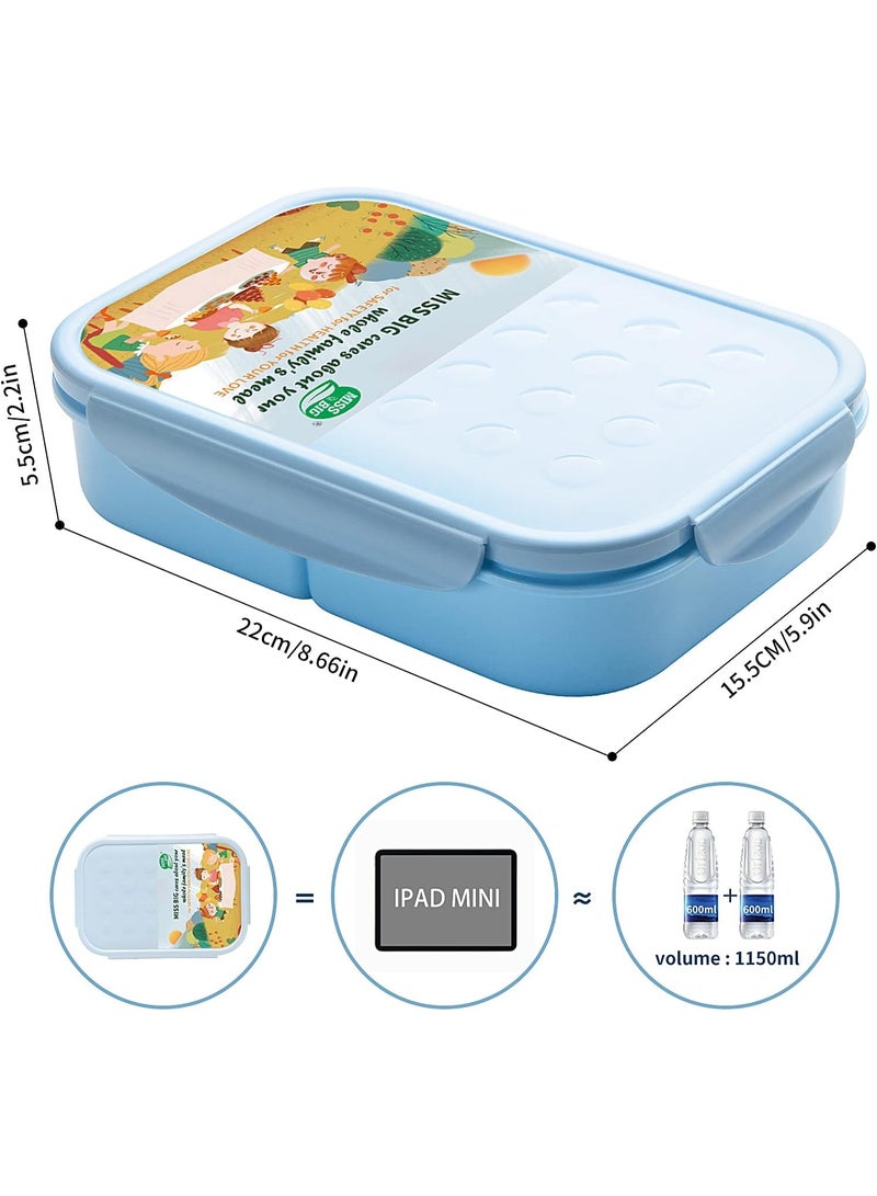 MISS BIGÂ® Bento Box,Bento Box for Kids,Lunch Box Kids,Leakproof Kid Lunch Box,Lunch Containers No BPAs and Chemical Dyes,M/W,D/W & Fridge Safe(1150ml Blue) - Image 3