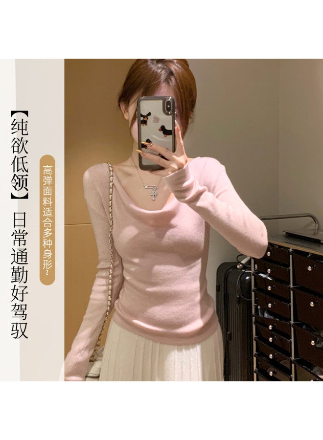 Modal Pure And Style Pink Low-Collar Inner Wear Slim Fit Design High-End Sweater Long Sleeve Knit Top Women'S - Image 3