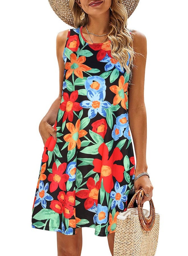 SimpleFun Floral Dresses for Women Summer Tshirt Sun Dresses Casual Loose Shift Tank Dress Floral Black,L - Image 1