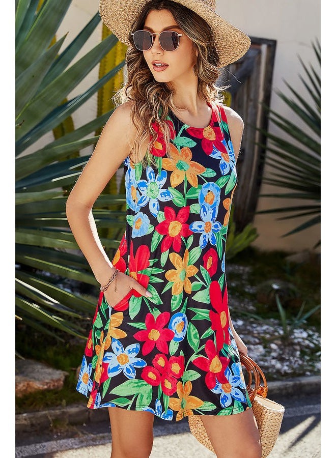 SimpleFun Floral Dresses for Women Summer Tshirt Sun Dresses Casual Loose Shift Tank Dress Floral Black,L - Image 2