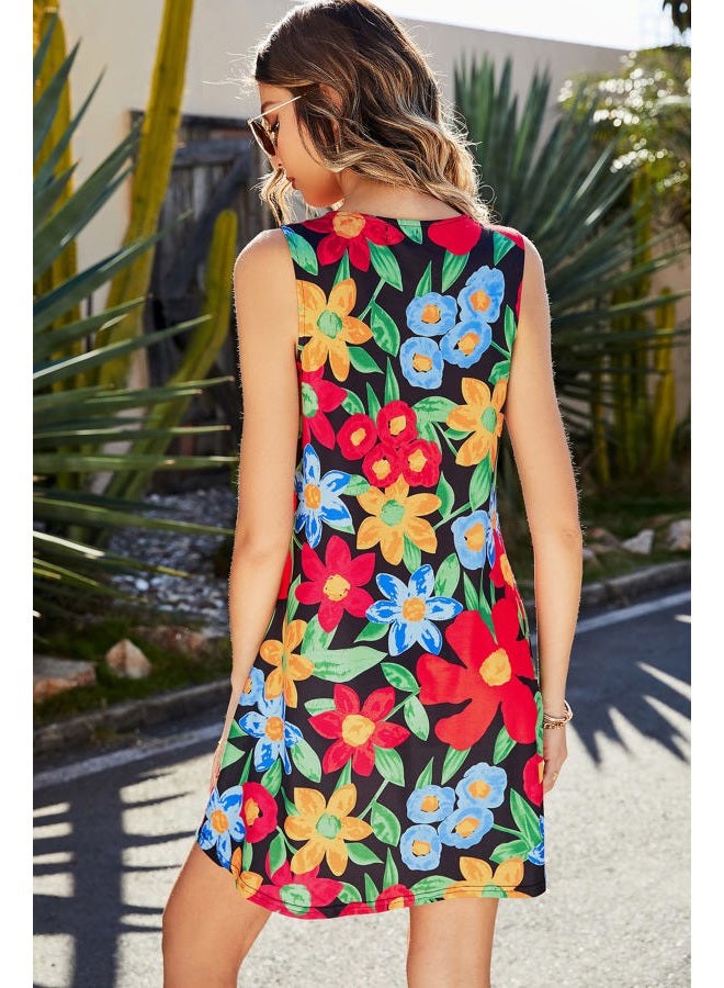 SimpleFun Floral Dresses for Women Summer Tshirt Sun Dresses Casual Loose Shift Tank Dress Floral Black,L - Image 4