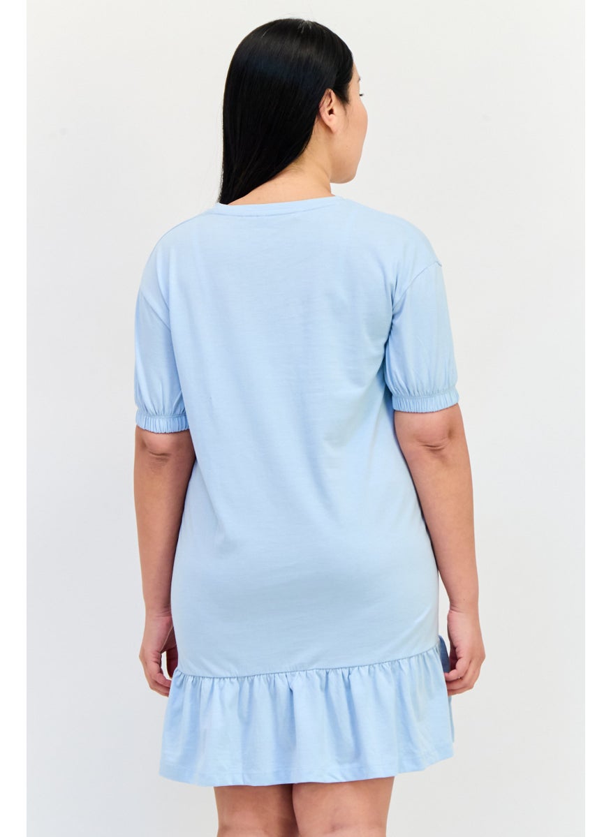 ONLY Women Solid Casual Mini Dress, Light Blue  - Image 3