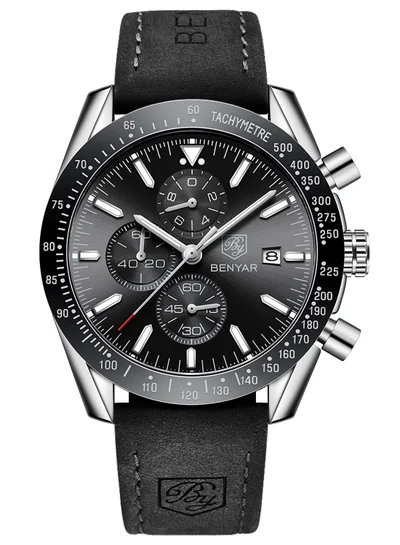 BENYAR BY BENYAR Men's Chronograph Watch 30 m Waterproof Luminous Classic Fashion Watches Large Dial Date Analogue Quartz Watch Elegant Gift for Men