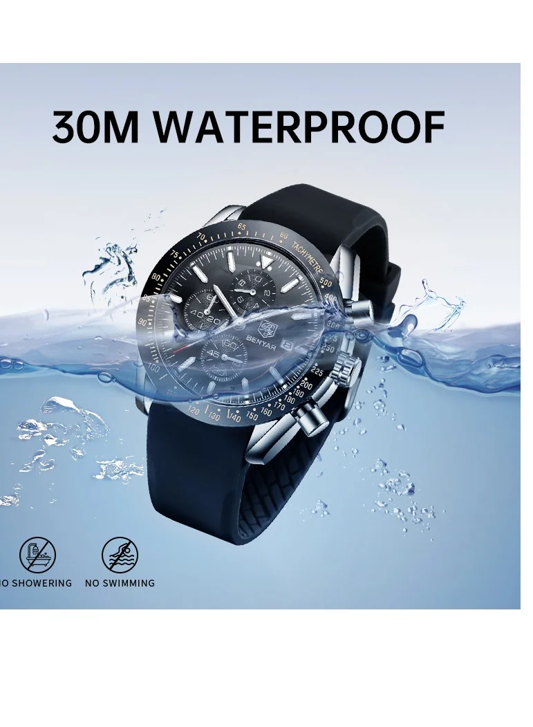 بينيار بواسطة بينيار الرجال ساعة كرونوغراف 30 متر للماء مضيئة كلاسيكية ساعات الأزياء رقم كبير تاريخ التناظرية ساعة الكوارتز هدية أنيقة للرجال
