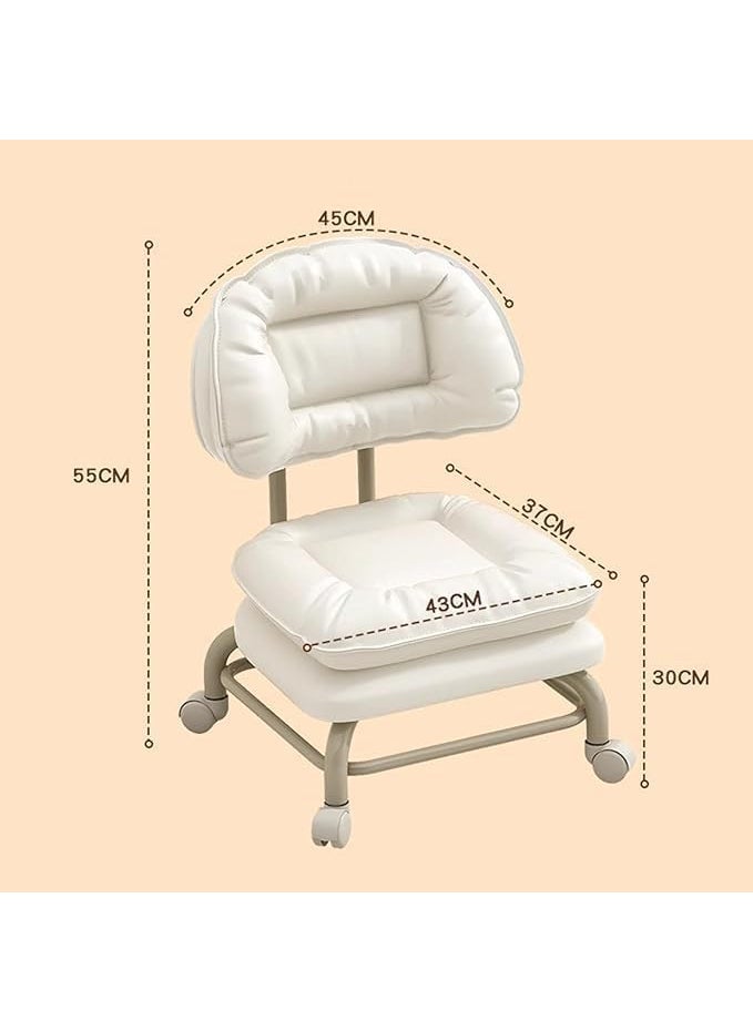Juflix - Juflix Low Pulley Stool with Backrest Universal Wheel Rolling Stool Comfortable Padded Faux Leather Seat Square Movable Rotatable Small Stool Grey - Image 1