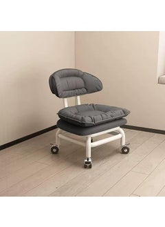 Juflix Juflix Low Pulley Stool with Backrest Universal Wheel Rolling Stool Comfortable Padded Faux Leather Seat Square Movable Rotatable Small Stool Grey  - Image 1