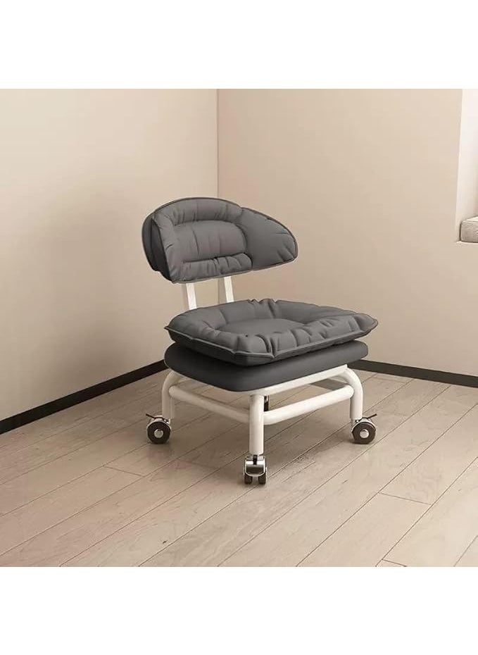 Juflix - Juflix Low Pulley Stool with Backrest Universal Wheel Rolling Stool Comfortable Padded Faux Leather Seat Square Movable Rotatable Small Stool Grey - Image 1