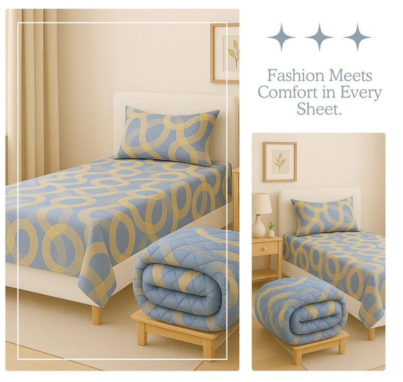 VAS COLLECTIONS 3 Piece Bedding Set – Single Bed Sheet with 1 Pillow Cover & 1 Matching Comforter | Lightweight, Durable & Cozy | Ideal for Everyday Use & Mild Winter (Beige & Grey) - Image 5