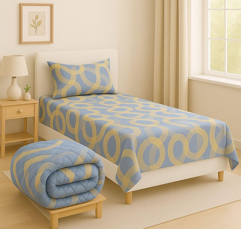 VAS COLLECTIONS 3 Piece Bedding Set – Single Bed Sheet with 1 Pillow Cover & 1 Matching Comforter | Lightweight, Durable & Cozy | Ideal for Everyday Use & Mild Winter (Beige & Grey) - Image 1