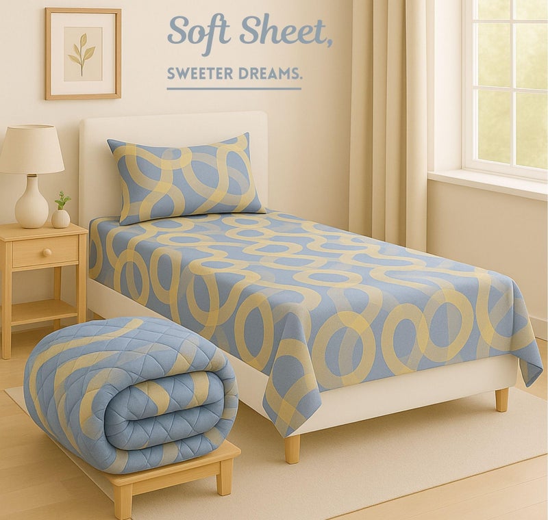 VAS COLLECTIONS 3 Piece Bedding Set – Single Bed Sheet with 1 Pillow Cover & 1 Matching Comforter | Lightweight, Durable & Cozy | Ideal for Everyday Use & Mild Winter (Beige & Grey) - Image 2