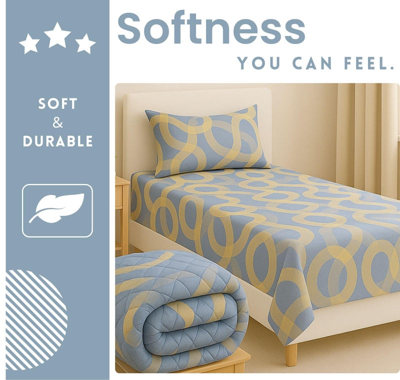 VAS COLLECTIONS 3 Piece Bedding Set – Single Bed Sheet with 1 Pillow Cover & 1 Matching Comforter | Lightweight, Durable & Cozy | Ideal for Everyday Use & Mild Winter (Beige & Grey) - Image 3
