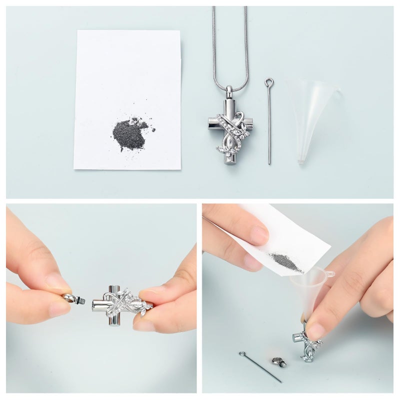 Imrsanl Butterfly Cross Urn Necklace for Ashes Men Women Cremation Jewelry Ashes Pendant for Human Memorial Ash Jewelry (Silver) - Image 5