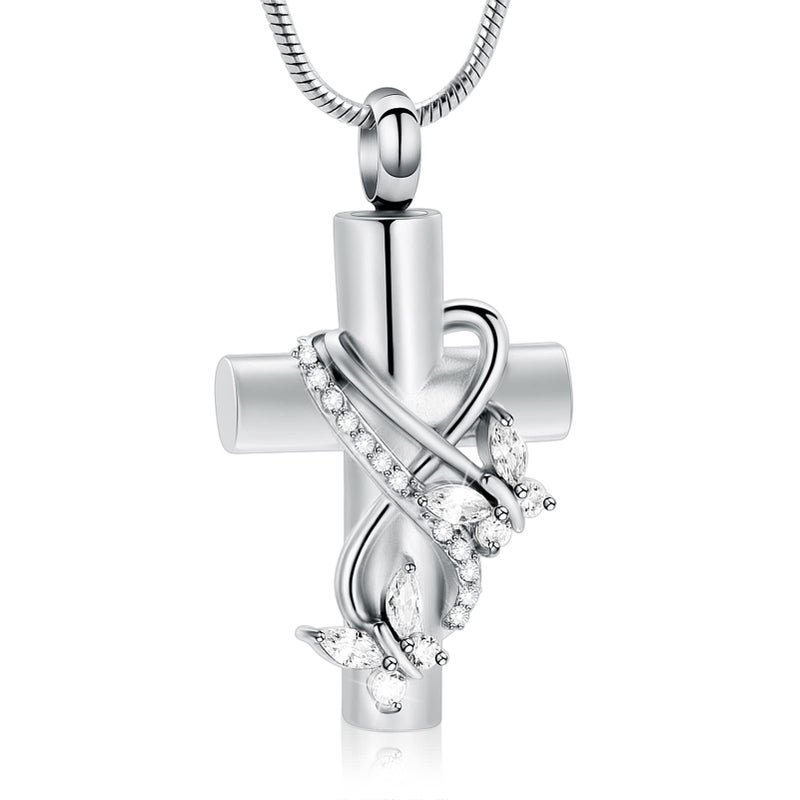 Imrsanl Butterfly Cross Urn Necklace for Ashes Men Women Cremation Jewelry Ashes Pendant for Human Memorial Ash Jewelry (Silver) - Image 1