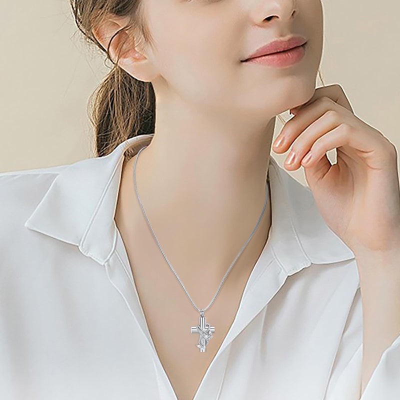 Imrsanl Butterfly Cross Urn Necklace for Ashes Men Women Cremation Jewelry Ashes Pendant for Human Memorial Ash Jewelry (Silver) - Image 4