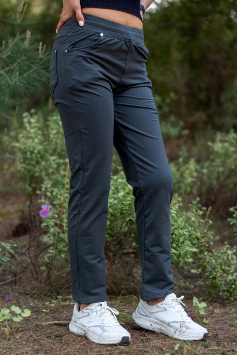 Azıcık Akıllı A Little Smart Women Dark Green Front Back Pocket Hidden Drawstring Elastic Casual Pants Sweatpants 21KESAPANT  - Image 3