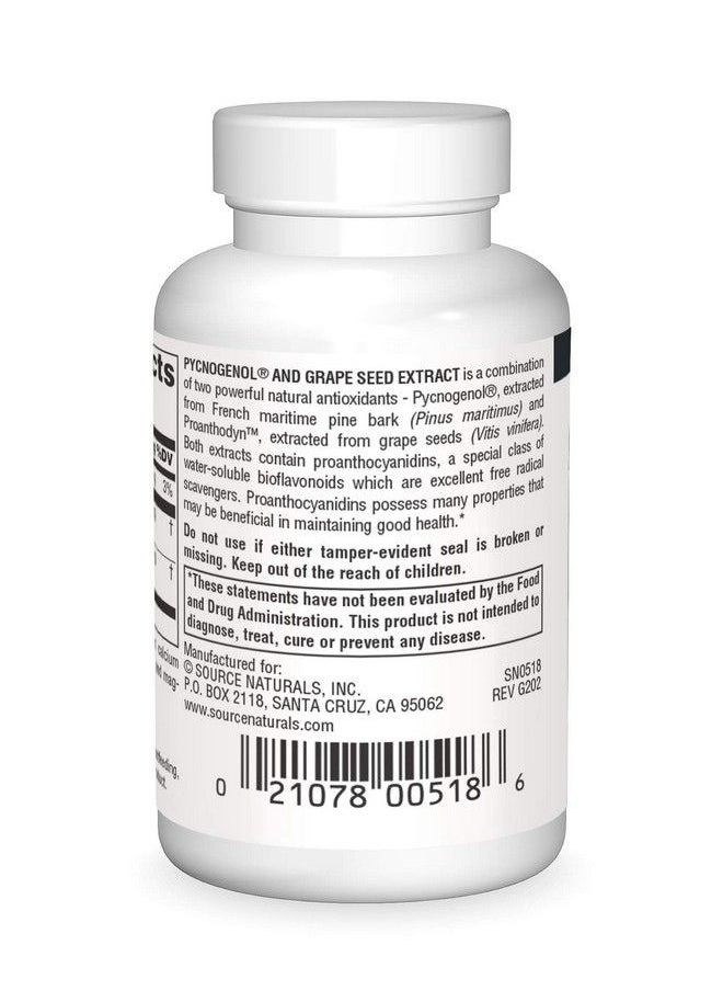 Pycnogenol & Grape Seed Extract 50 Mg Dietary Supplement 60 Tablets