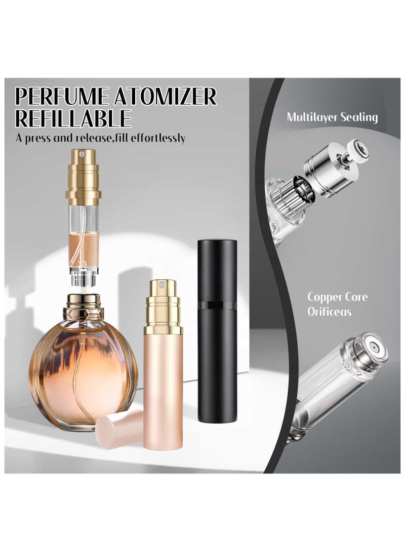 Anmi T2pcs Portable Travel Refillable Spray Bottles 5ML, Bottom Refill (Black+Gold) - Image 3