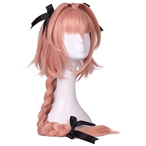 ColorGround Long Braided Prestyled Pink with White Cosplay Wig and 3 Black Bowknot - Image 2