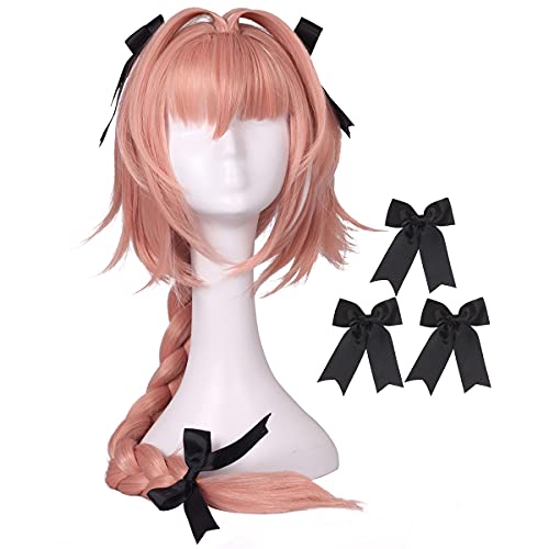 ColorGround Long Braided Prestyled Pink with White Cosplay Wig and 3 Black Bowknot - Image 1