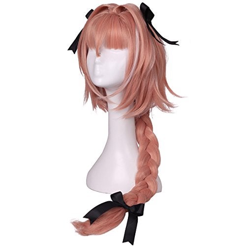 ColorGround Long Braided Prestyled Pink with White Cosplay Wig and 3 Black Bowknot - Image 3