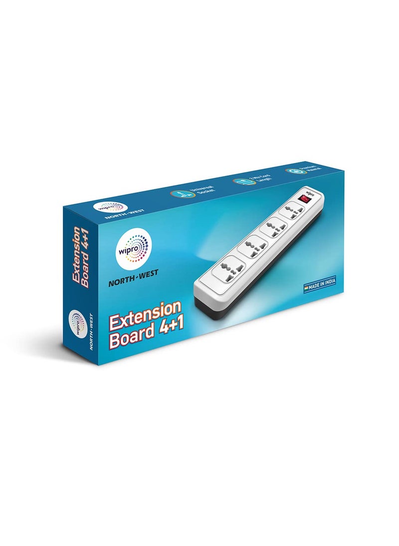 WIPRO Wipro 41 Extension Board 4 Universal Socket with Single Switch 2 Meter Long Cord Child Safety Auto Cutoff Fire Resistant Multiplug Socket for Home Office Pack of 1 White 120 Volts  - Image 3
