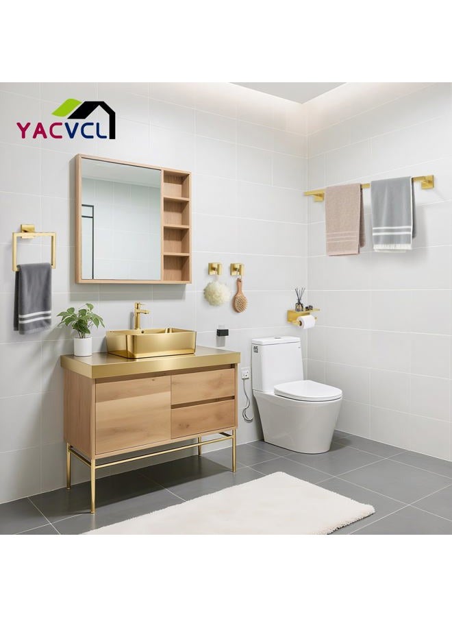 YACVCL 5-Pieces Brushed Gold Bathroom Hardware Accessories Set Stainless Steel Bathroom Towel Bar Set Towel Holder Set for Bathroom,Upgraded Toilet Paper Holder with Shelf,Wall Mounted 23.6" - Image 2