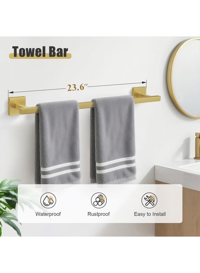 YACVCL 5-Pieces Brushed Gold Bathroom Hardware Accessories Set Stainless Steel Bathroom Towel Bar Set Towel Holder Set for Bathroom,Upgraded Toilet Paper Holder with Shelf,Wall Mounted 23.6" - Image 4