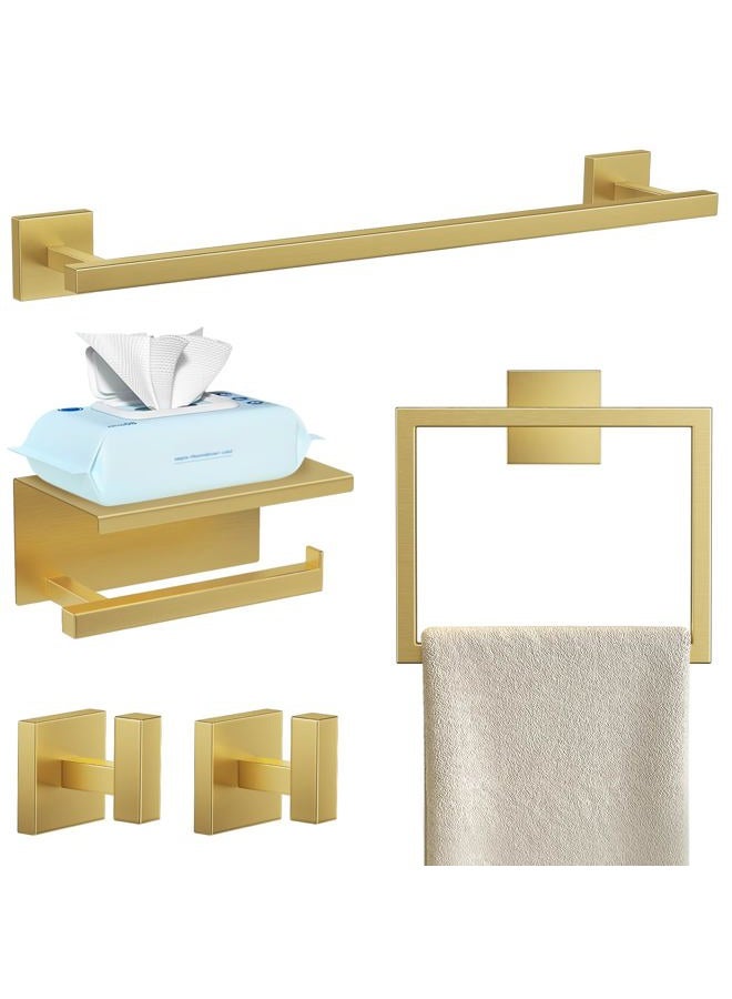 YACVCL 5-Pieces Brushed Gold Bathroom Hardware Accessories Set Stainless Steel Bathroom Towel Bar Set Towel Holder Set for Bathroom,Upgraded Toilet Paper Holder with Shelf,Wall Mounted 23.6" - Image 1